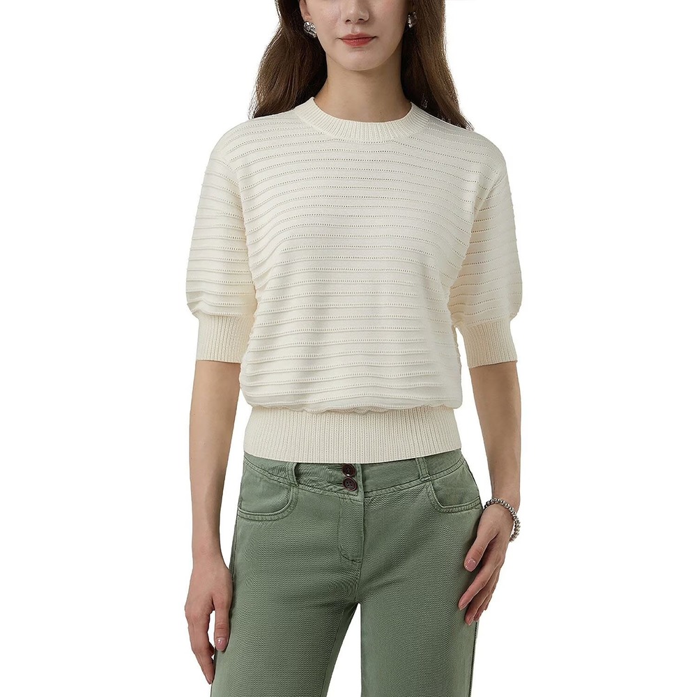 Frye Womens Short Sleeve Pointelle Cotton Sweater Cream Size M Pullover NWT